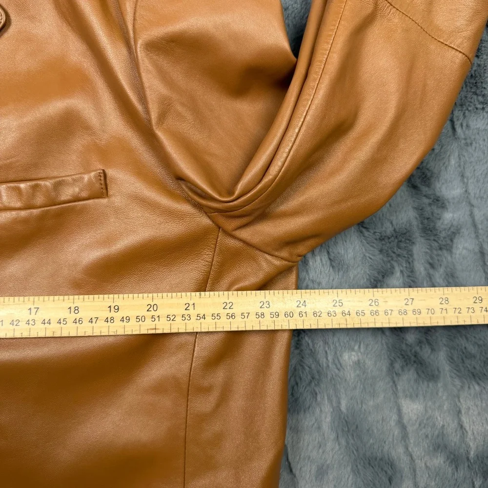 Bachrach Leather Blazer Mens Large Cognac Brown 3-Button Sport Coat Jacket 9186